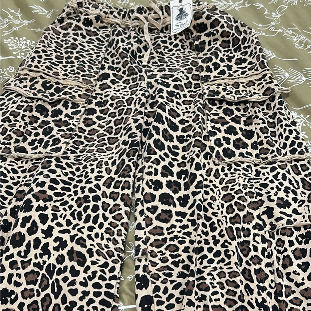 Easel Leopard Print Wide Leg Pants